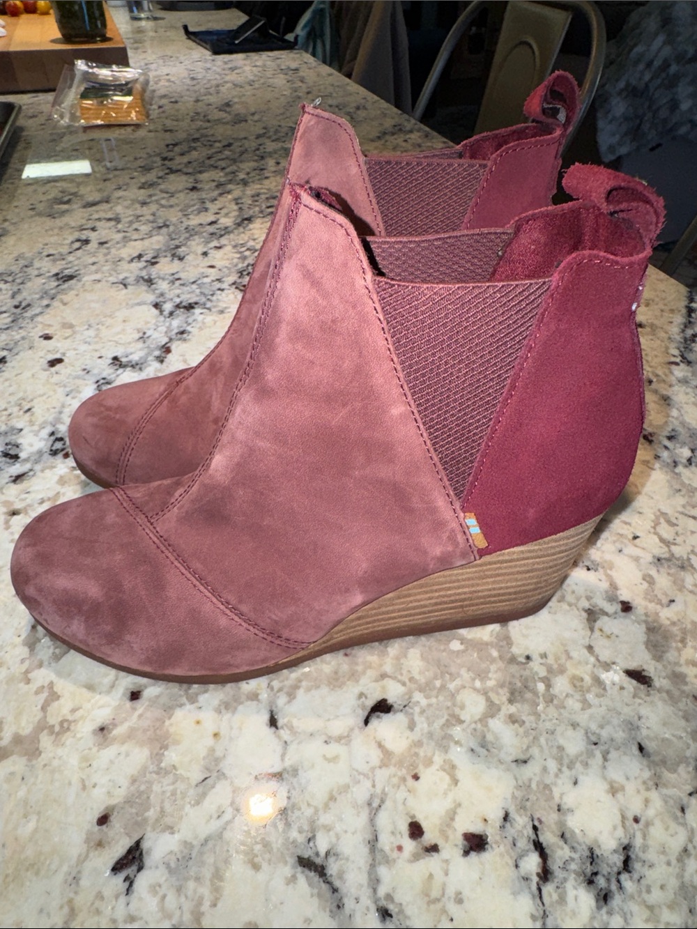 Tom’s Women's Suede Wedge Ankle Bootie - Wine Color - Picture 3 of 10